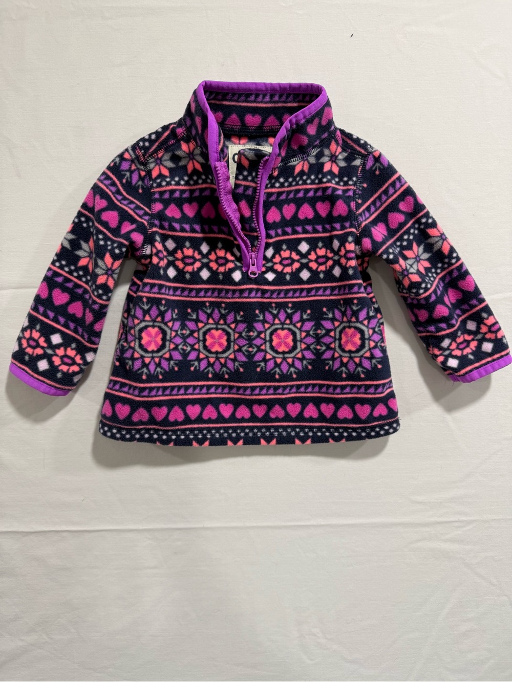 OshKosh B’gosh 18M Fair Isle Heart Fleece Pullover Pink Purple